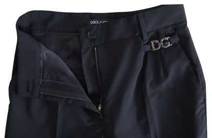 Schwarze, schmal zulaufende Hose aus Wolle von Dolce &amp; Gabbana mit hoher Taille