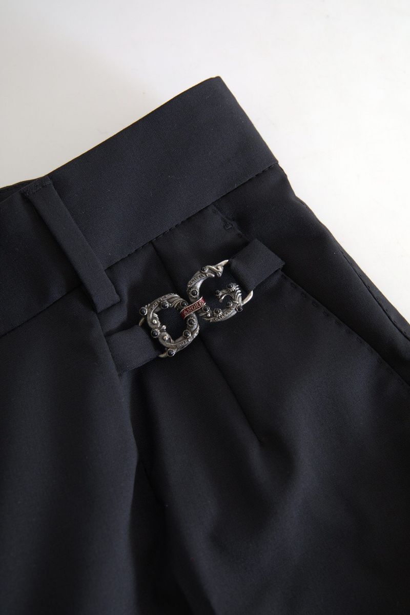 Schwarze, schmal zulaufende Hose aus Wolle von Dolce &amp; Gabbana mit hoher Taille