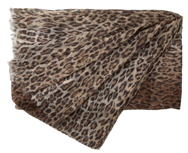 Dolce &amp; Gabbana Brauner Foulard-Schal aus Seide mit Leopardenmuster