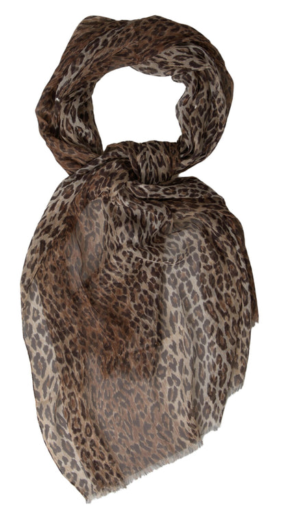 Dolce &amp; Gabbana Brauner Foulard-Schal aus Seide mit Leopardenmuster