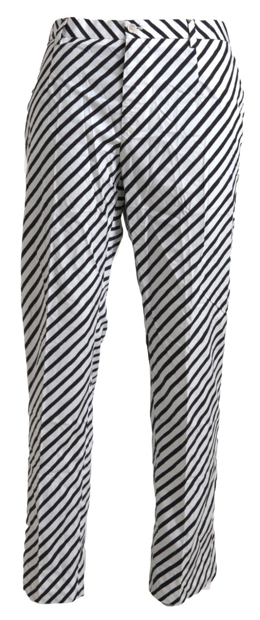 Dolce & Gabbana Elegant Black & White Striped Cotton Pants