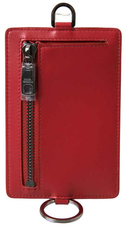 Dolce & Gabbana Elegant Red Leather Lanyard Card Holder