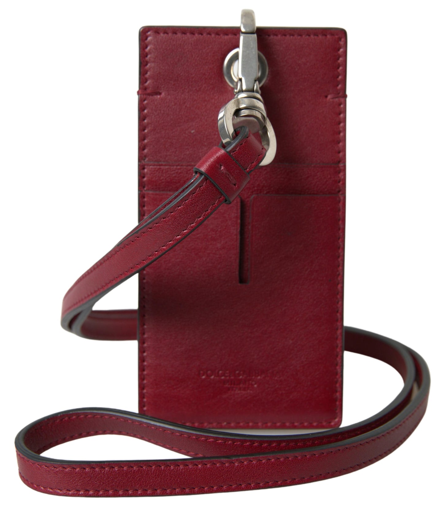 Dolce & Gabbana Elegant Red Leather Cardholder with Lanyard