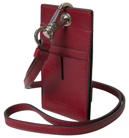 Dolce & Gabbana Elegant Red Leather Cardholder with Lanyard