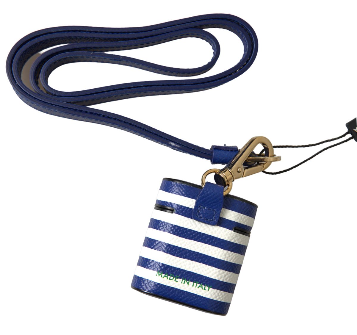 Dolce &amp; Gabbana Blue Stripe Dauphine Leder-Airpod-Hülle mit Logo-Aufdruck