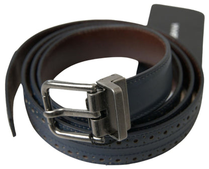 Dolce & Gabbana Elegant Blue Leather Belt with Metal Buckle