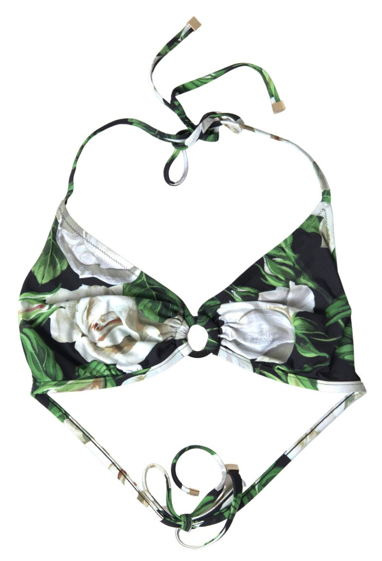 Dolce &amp; Gabbana Schwarzer zweiteiliger Strandmode-Bikini mit Blumenmuster