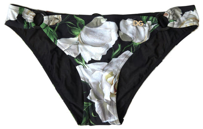 Dolce &amp; Gabbana Schwarzer zweiteiliger Strandmode-Bikini mit Blumenmuster