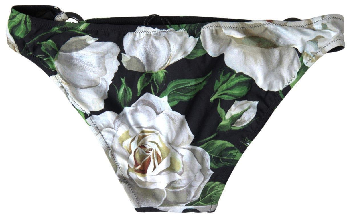 Dolce &amp; Gabbana Schwarzer zweiteiliger Strandmode-Bikini mit Blumenmuster