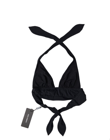 Dolce &amp; Gabbana Schwarzer Nylon-Stretch-Bademode-Bikini mit Neckholder