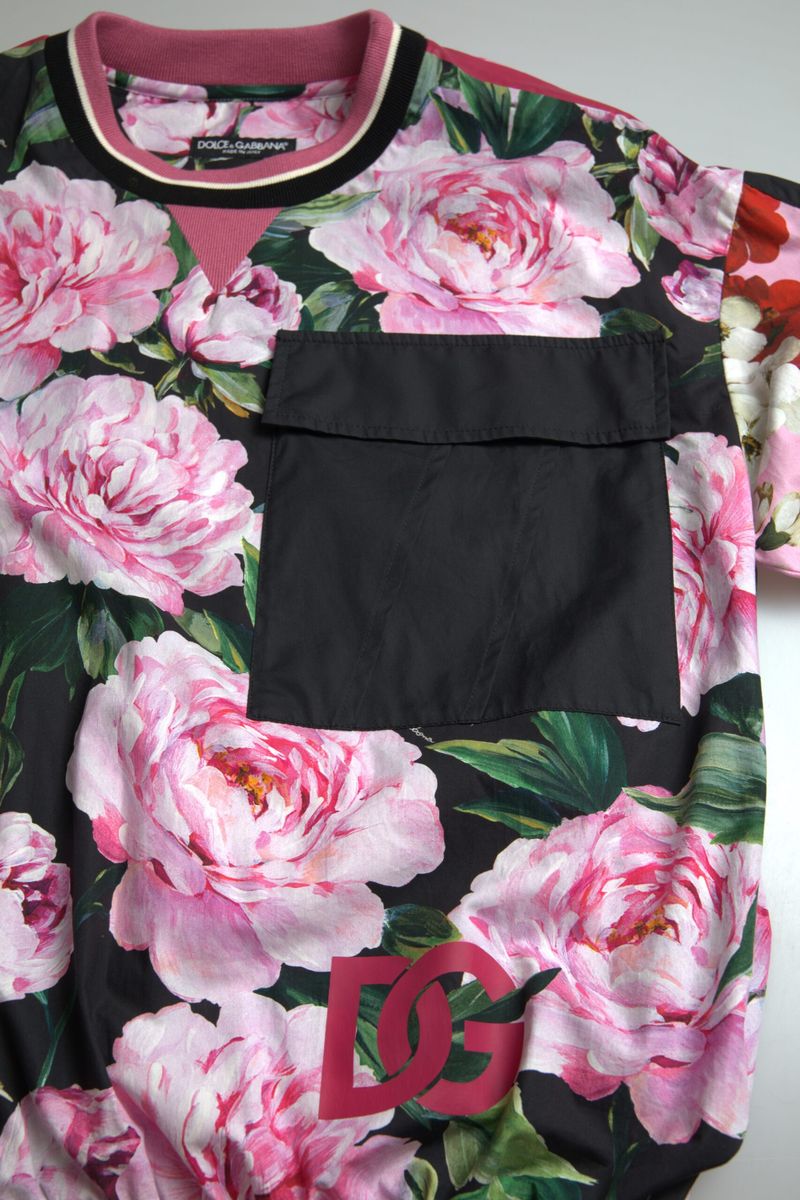 Dolce &amp; Gabbana Pink Floral Roses Pullover mit Rundhalsausschnitt