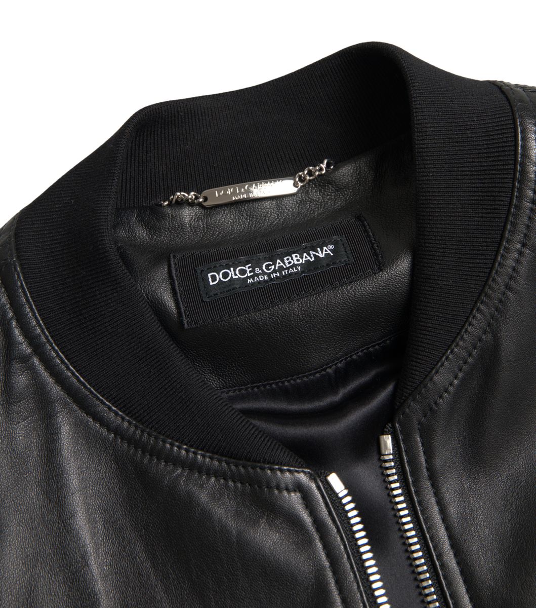 Dolce & Gabbana Elegant Black Leather Bomber Jacket