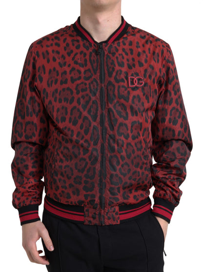 Dolce &amp; Gabbana Rote Bomber-Kurzmanteljacke mit Leopardenmuster