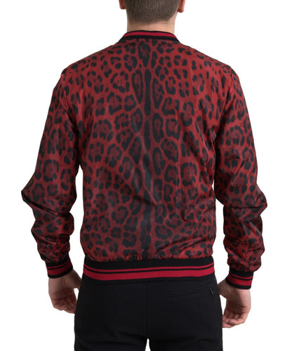 Dolce &amp; Gabbana Rote Bomber-Kurzmanteljacke mit Leopardenmuster