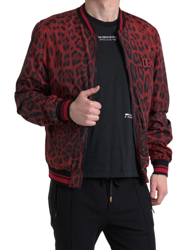 Dolce &amp; Gabbana Rote Bomber-Kurzmanteljacke mit Leopardenmuster