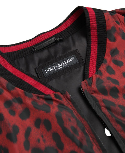 Dolce &amp; Gabbana Rote Bomber-Kurzmanteljacke mit Leopardenmuster