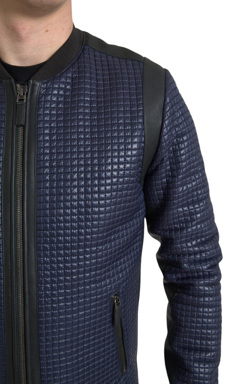 Dolce &amp; Gabbana Blaue Nylon-Schaf-Bikerjacke mit durchgehendem Reißverschluss für Herren