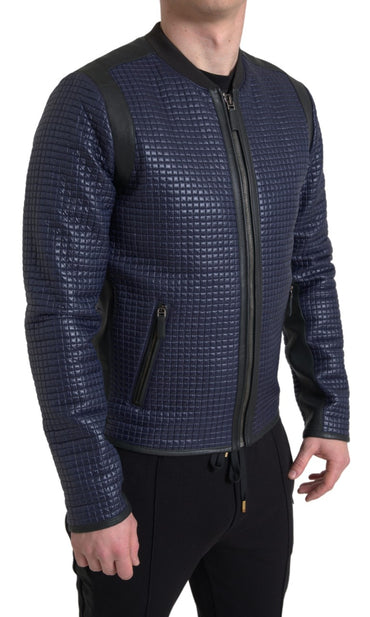 Dolce &amp; Gabbana Blaue Nylon-Schaf-Bikerjacke mit durchgehendem Reißverschluss für Herren