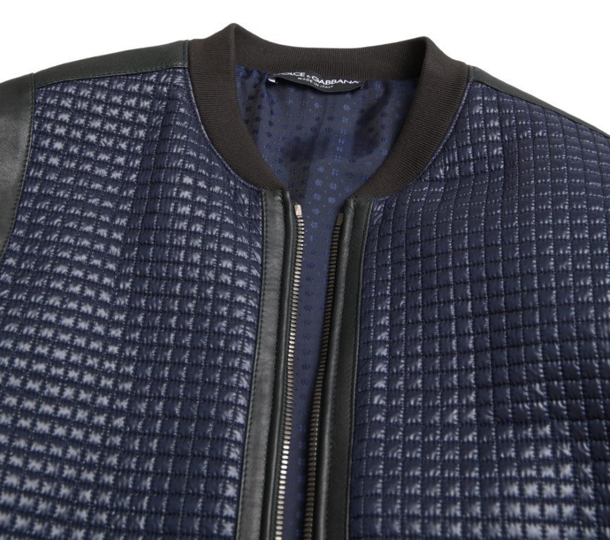 Dolce &amp; Gabbana Blaue Nylon-Schaf-Bikerjacke mit durchgehendem Reißverschluss für Herren