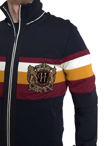 Dolce &amp; Gabbana Blue Cardigan Heraldic Pullover mit durchgehendem Reißverschluss