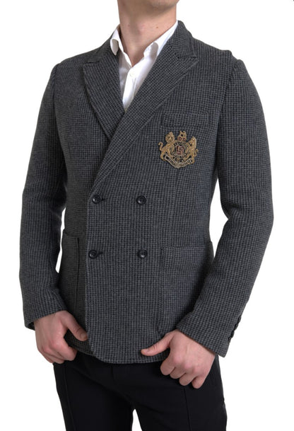 Grauer, zweireihiger Blazer mit Logo-Stickerei von Dolce &amp; Gabbana