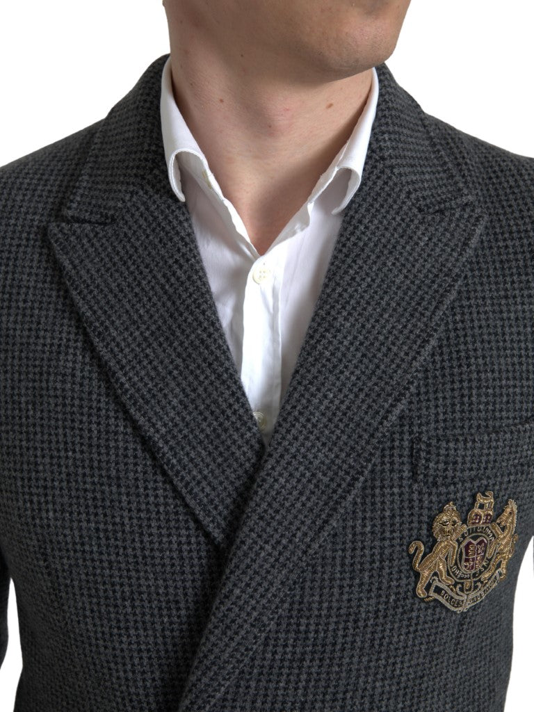 Grauer, zweireihiger Blazer mit Logo-Stickerei von Dolce &amp; Gabbana