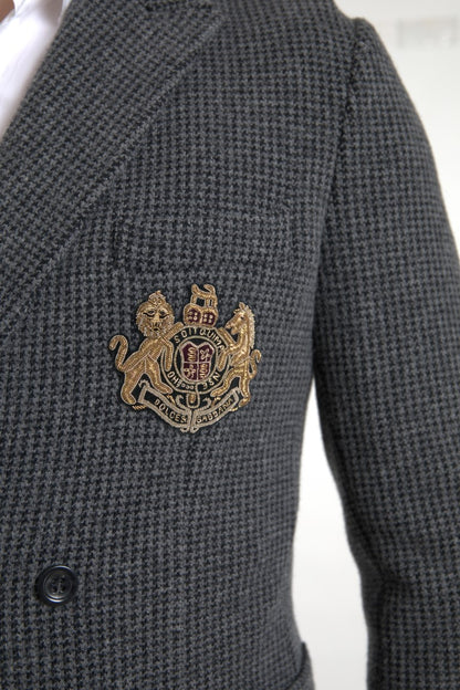 Grauer, zweireihiger Blazer mit Logo-Stickerei von Dolce &amp; Gabbana