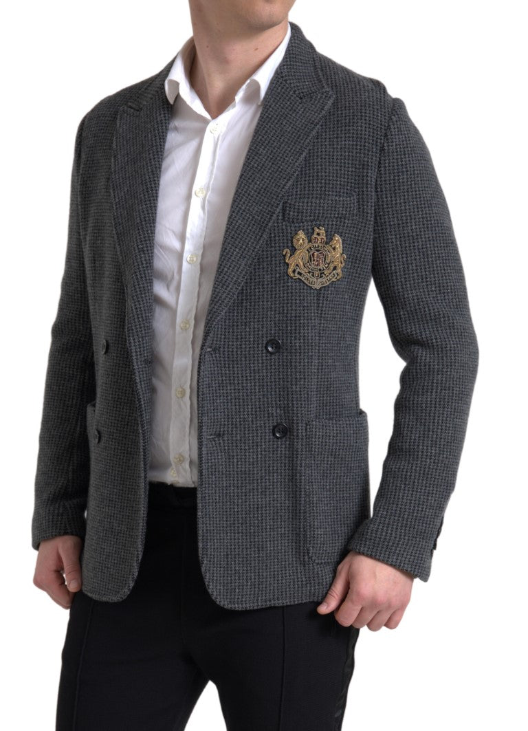 Grauer, zweireihiger Blazer mit Logo-Stickerei von Dolce &amp; Gabbana