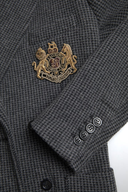 Grauer, zweireihiger Blazer mit Logo-Stickerei von Dolce &amp; Gabbana