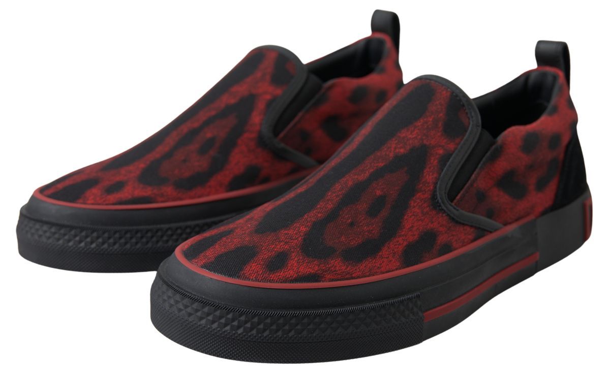 Dolce &amp; Gabbana rot-schwarze Leoparden-Loafer-Sneaker-Schuhe