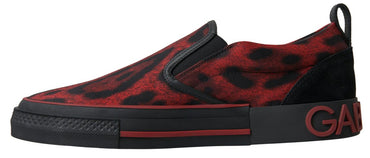 Dolce &amp; Gabbana rot-schwarze Leoparden-Loafer-Sneaker-Schuhe