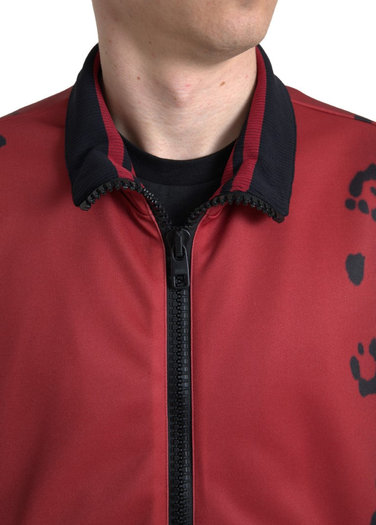 Dolce &amp; Gabbana Rote Leoparden-Polyester-Bomberjacke mit durchgehendem Reißverschluss