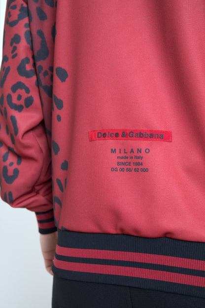 Dolce &amp; Gabbana Rote Leoparden-Polyester-Bomberjacke mit durchgehendem Reißverschluss