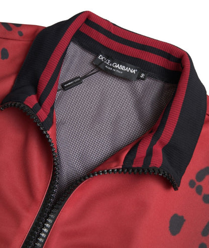 Dolce &amp; Gabbana Rote Leoparden-Polyester-Bomberjacke mit durchgehendem Reißverschluss