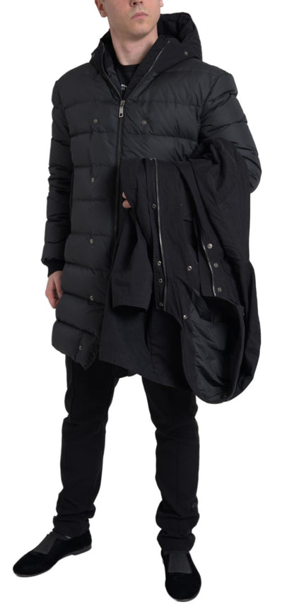 Dolce &amp; Gabbana Schwarze Parka-Trenchcoat-Jacke aus Baumwolle mit Kapuze