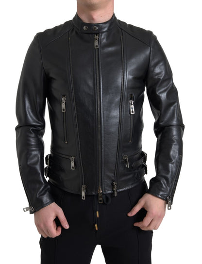 Dolce &amp; Gabbana Herrenjacke aus schwarzem Leder mit Reißverschluss