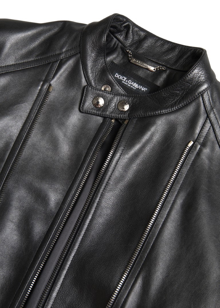 Dolce &amp; Gabbana Herrenjacke aus schwarzem Leder mit Reißverschluss