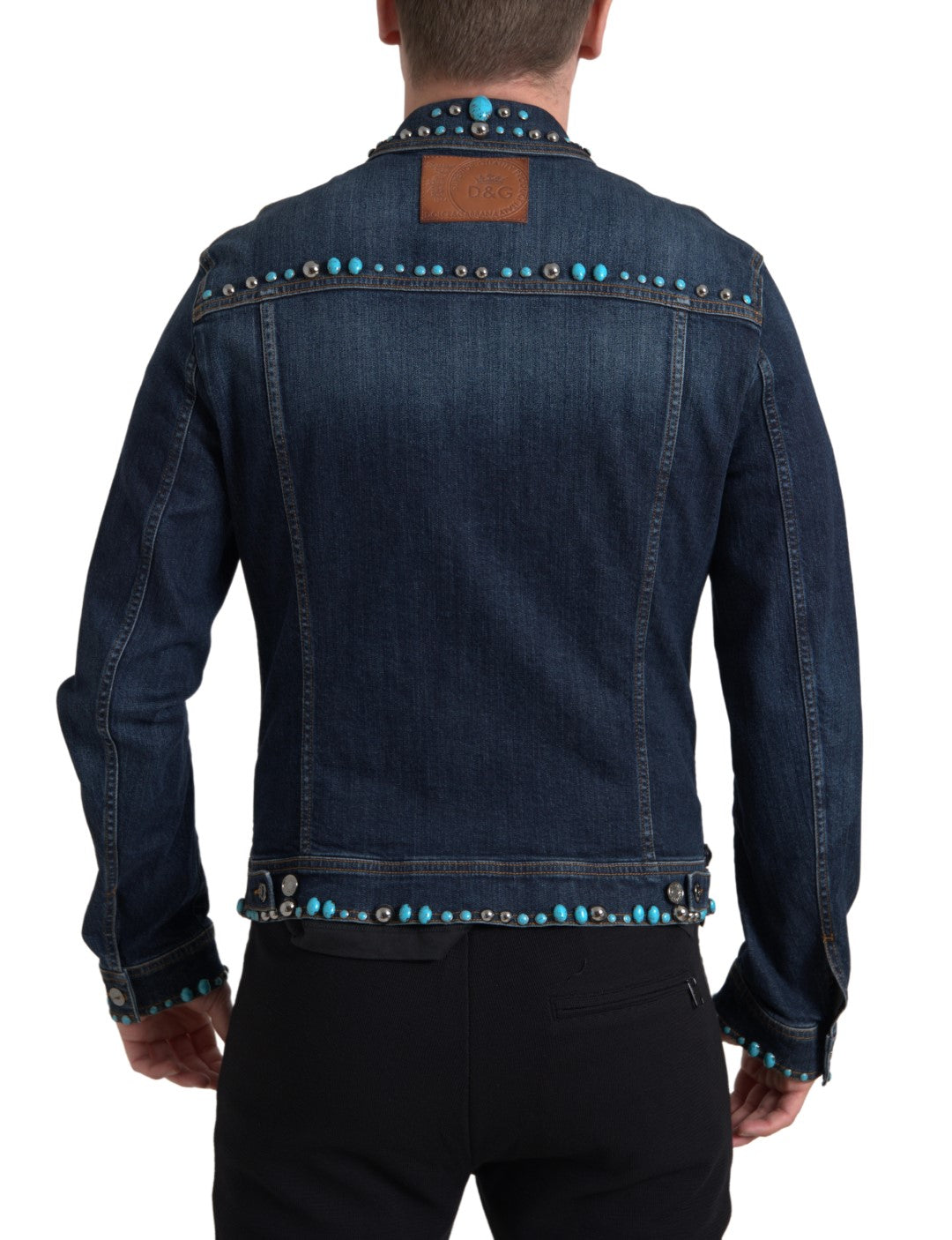 Dolce &amp; Gabbana Blue Denim Türkis Stones Nietenjacke