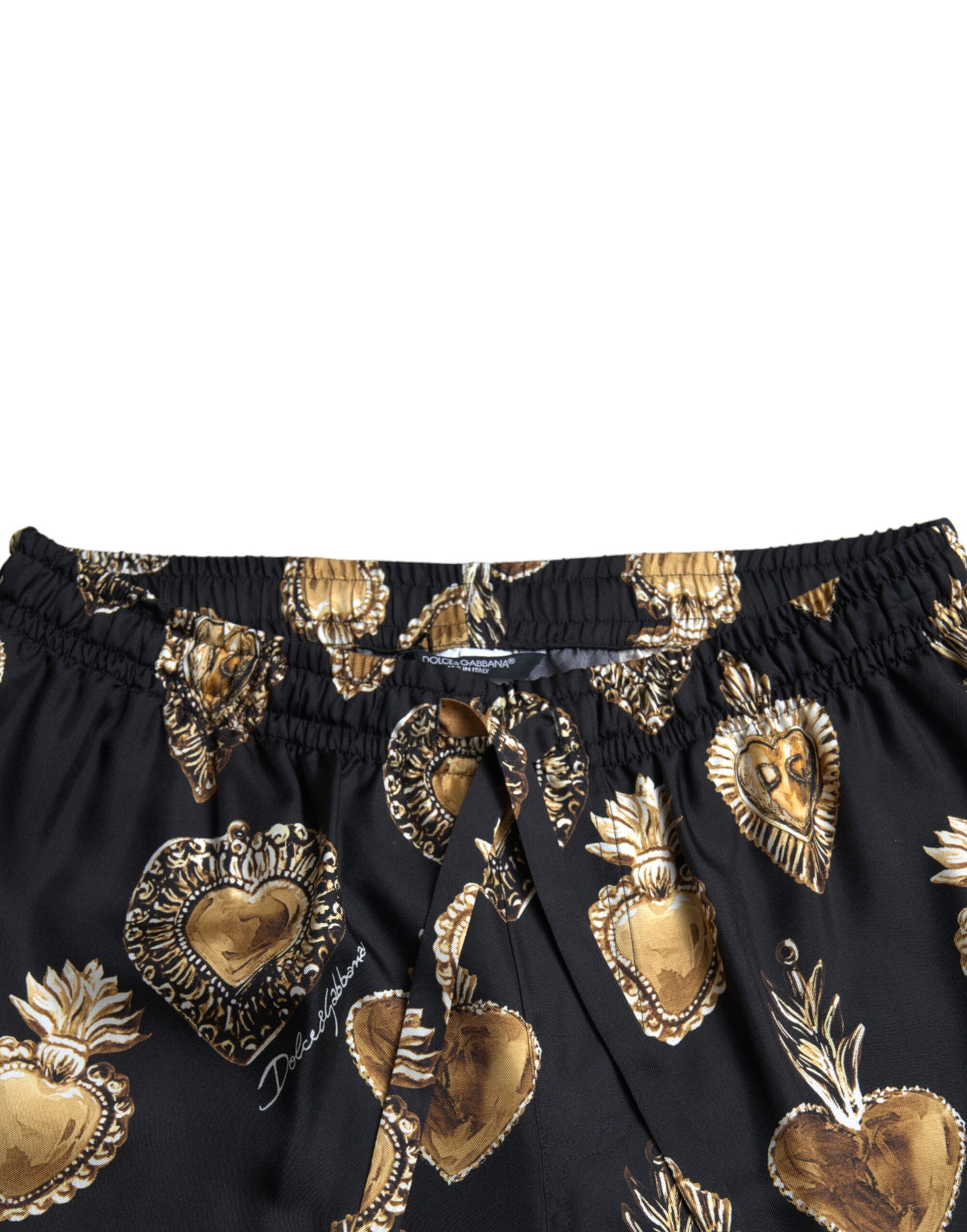 Dolce &amp; Gabbana Herren-Pyjamahose aus schwarzer Seide mit Herzmuster