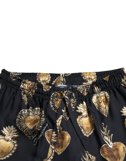 Dolce & Gabbana Chic Heart Print Silk Pajama Pants