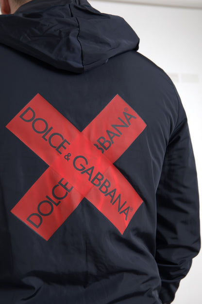 Dolce &amp; Gabbana Blauer Polyester-Pullover mit durchgehendem Reißverschluss und Kapuzenlogo