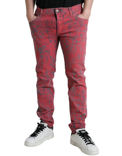 Dolce &amp; Gabbana Slim Fit Herren-Denimjeans aus roter Baumwollfärbung