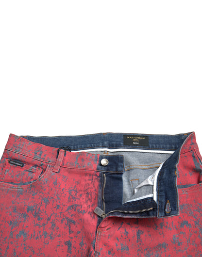 Dolce &amp; Gabbana Slim Fit Herren-Denimjeans aus roter Baumwollfärbung