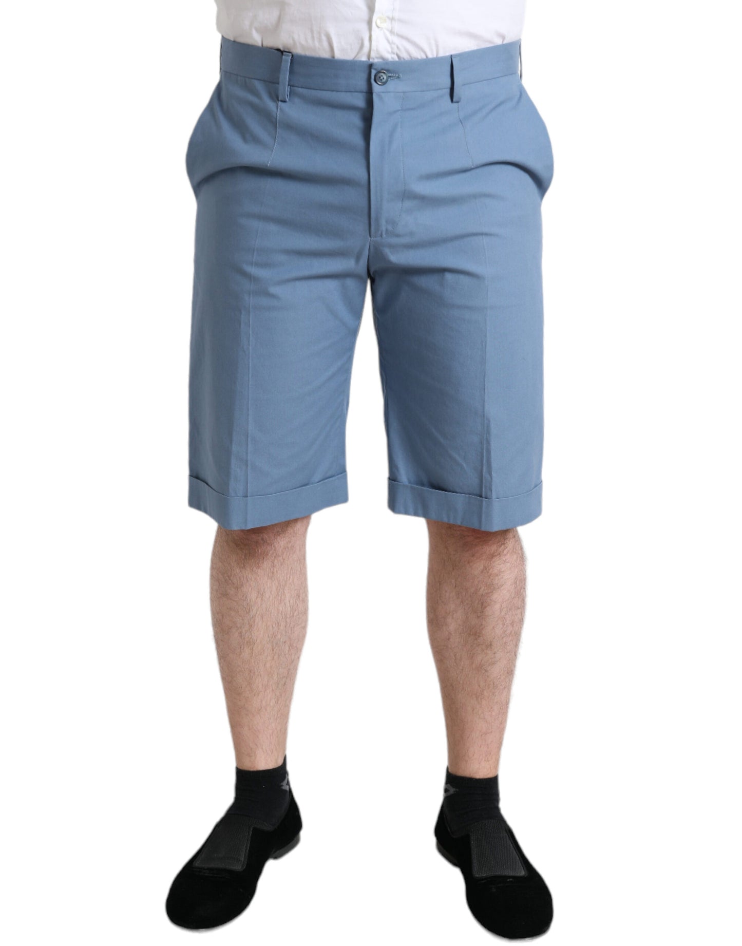 Dolce &amp; Gabbana Herren-Bermudashorts aus himmelblauer Baumwolle mit gefaltetem Saum