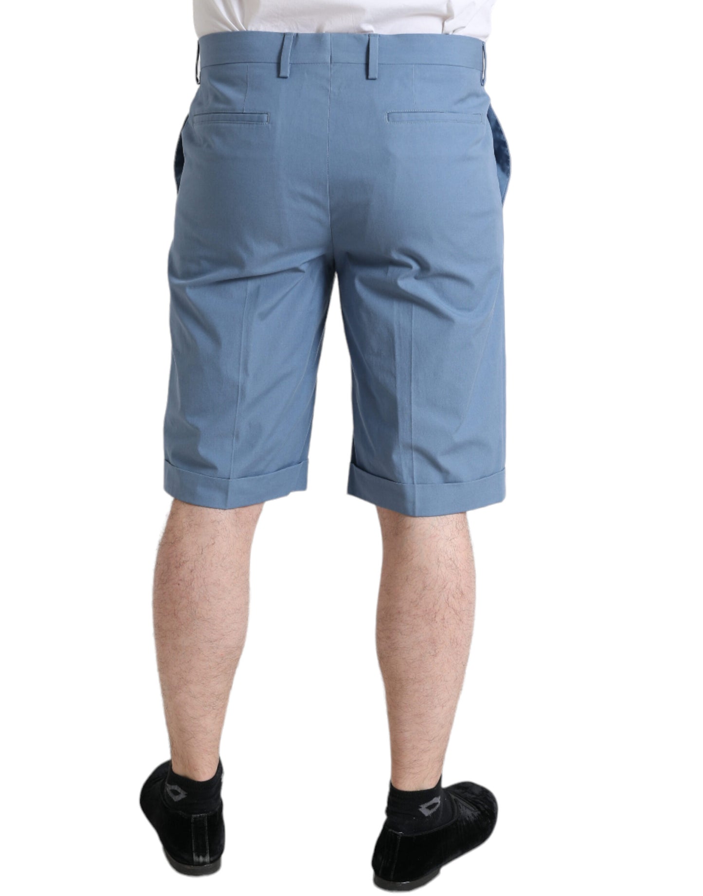 Dolce &amp; Gabbana Herren-Bermudashorts aus himmelblauer Baumwolle mit gefaltetem Saum