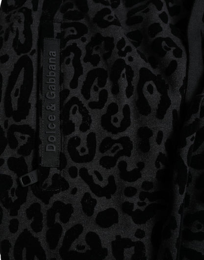 Dolce &amp; Gabbana Schwarze Slim-Fit-Jogginghose aus Baumwolle mit Leopardenmuster