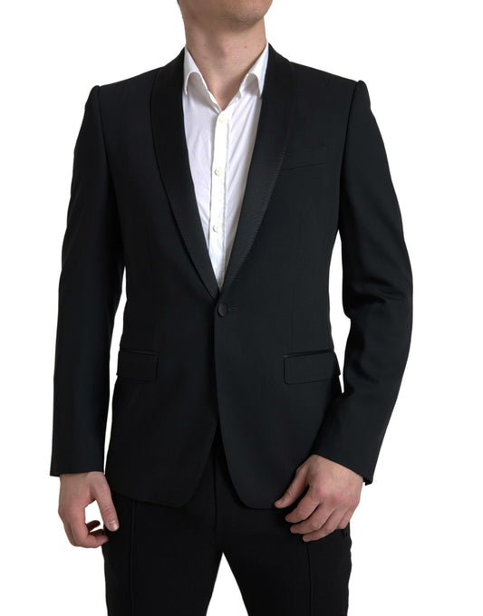 Dolce &amp; Gabbana Einreihiger MARTINI-Blazer aus schwarzer Wolle