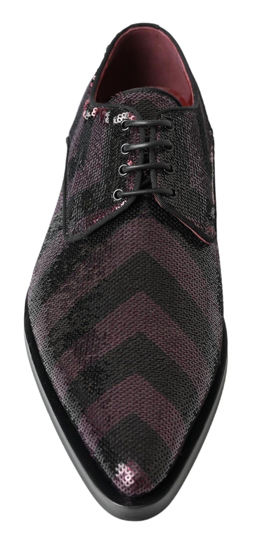 Dolce &amp; Gabbana Schwarze Bordeaux-Pailletten-Chevron-Herren-Derby-Schuhe