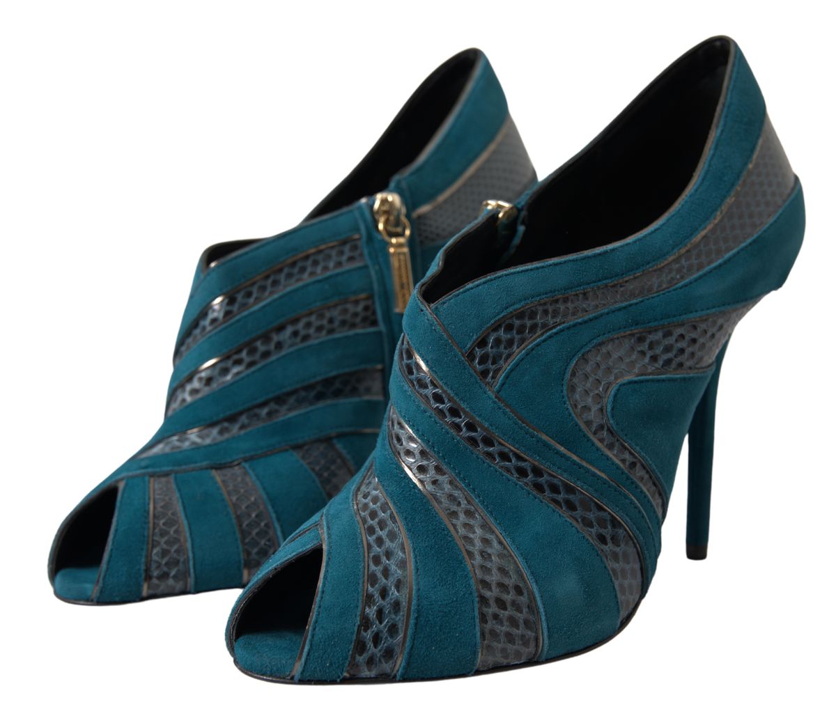 Dolce &amp; Gabbana Blaugrüne Peep-Toe-Stiefelettenschuhe aus Schlangenleder