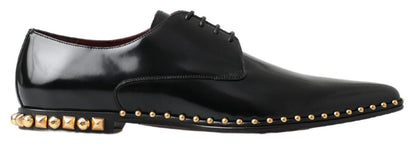 Dolce &amp; Gabbana Schwarze Derby-Lederschuhe mit Goldnieten